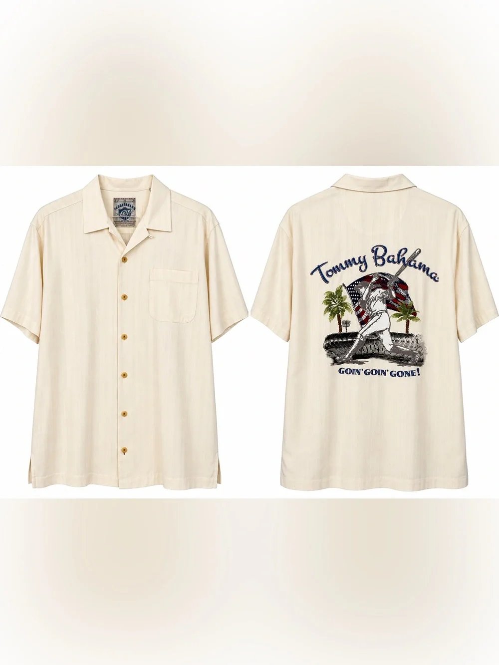 Tommy Bahama Chicago White Sox “Goin’ Goin’ Gone!”Cream Silk Camp Shirt Mens L